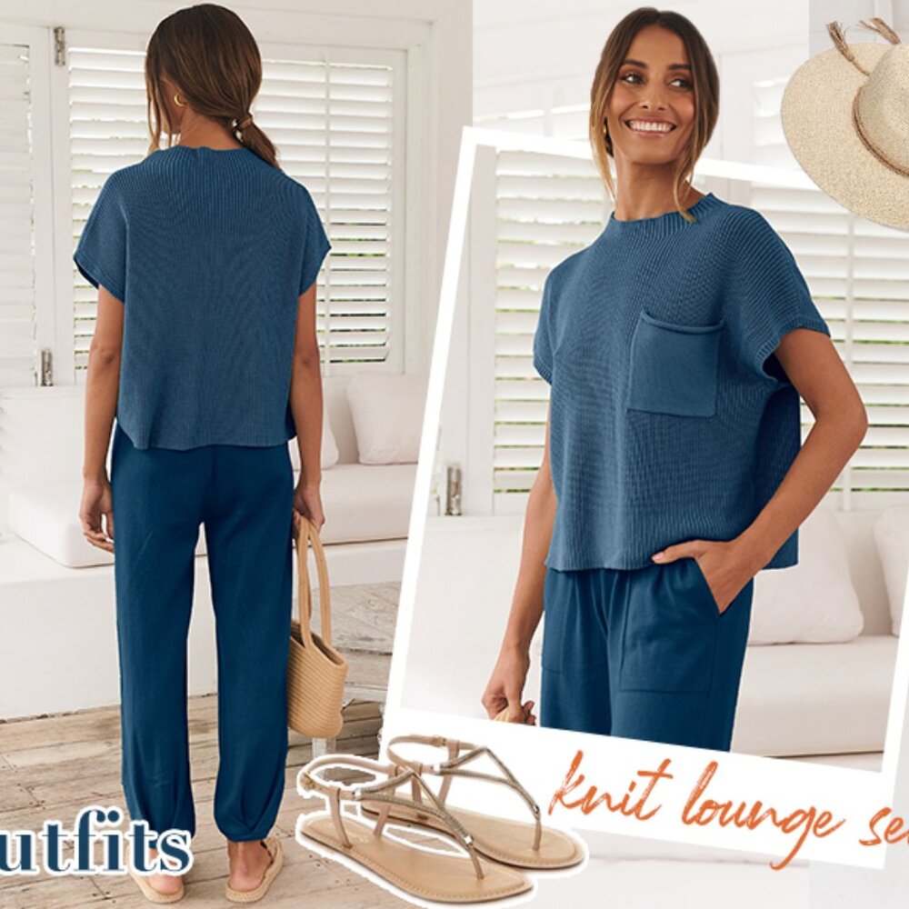 Caracilia Womens Two Piece Outfits Knit Sweater Sets